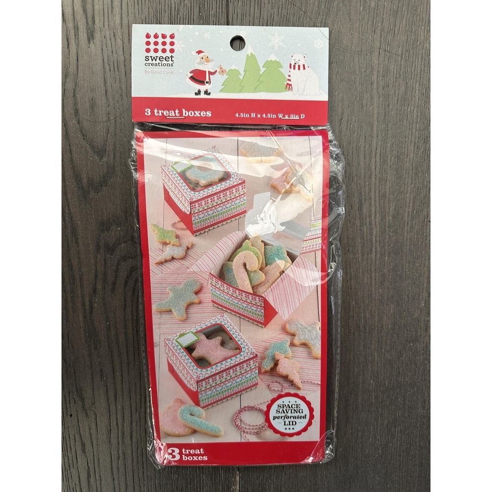 Sweet Creations by Good Cook Christmas Treat Boxes 3 Pack‎ 4.5x4.5x3in Window